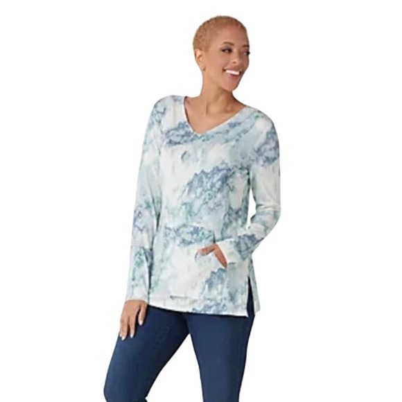 Susan Graver Regular Printed Cool Touch Knit Tunic MANGO NWOT SIZE L - Picture 4 of 7